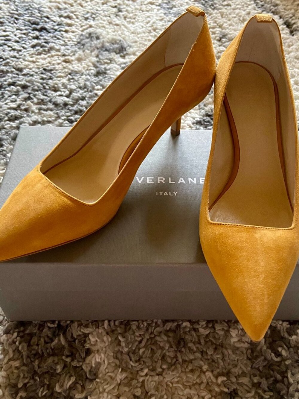 (New) Everlane Italian Suede Pumps Kitten Mustard Heels 7.5